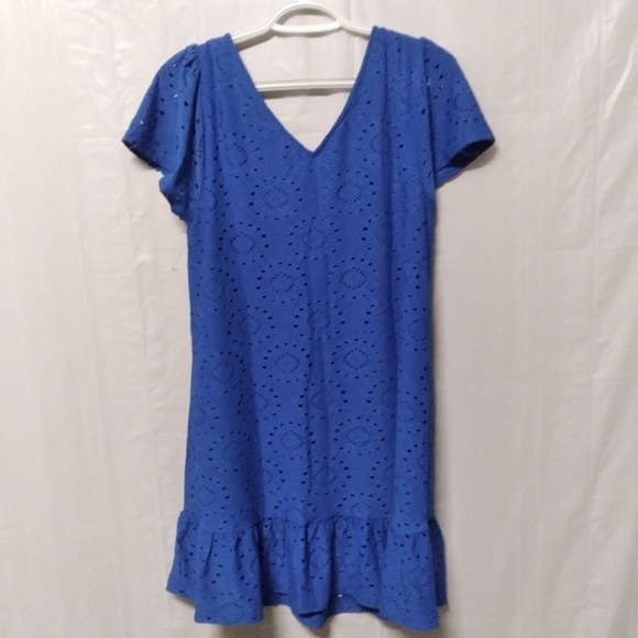 𝅺modcloth Light Shining Through Babydoll Dress Blue Eyelet Henley V-Neck Size M - Picture 8 of 10